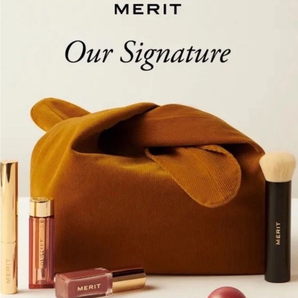 Merit Corduroy Signature Beauty Makeup Bag Tote Pouch Slouch Brown Mustard Knot - Picture 1 of 6